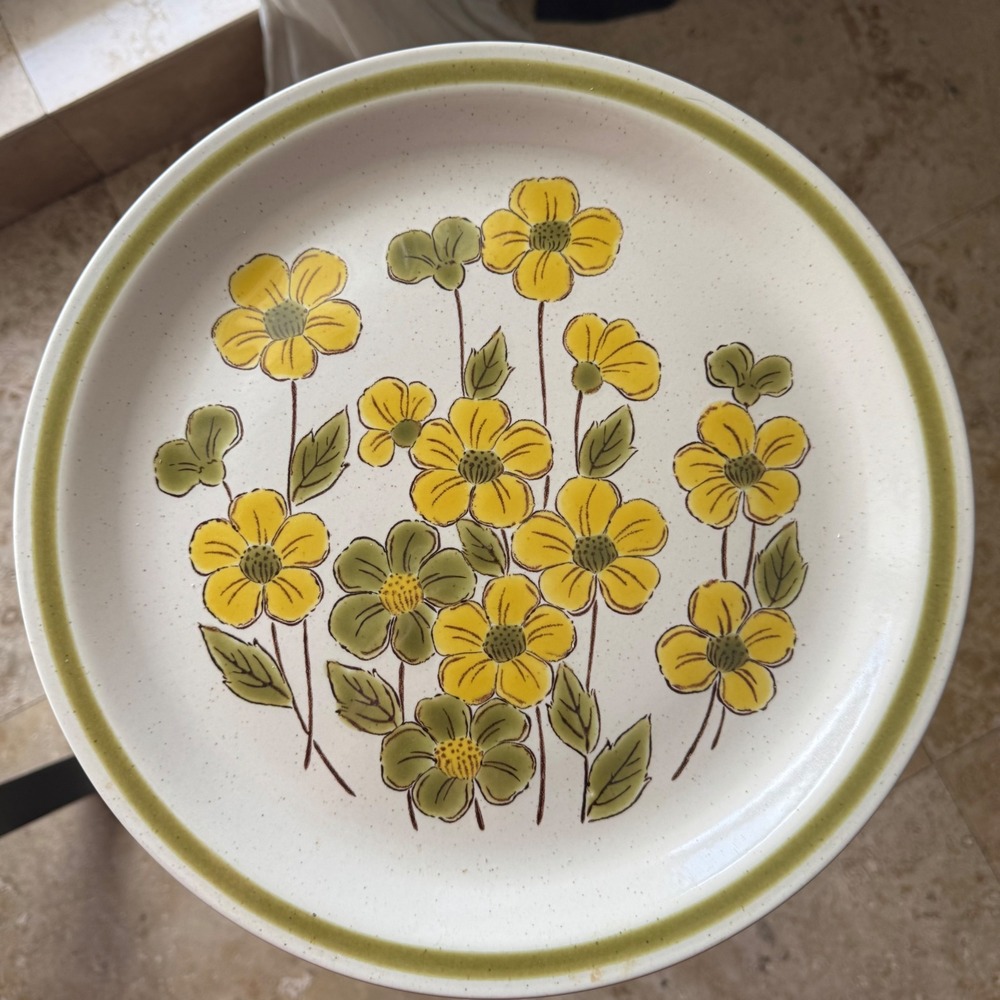VTG MCM Westbury Spring Garden Serving Plate 12" Yellow Floral Stoneware Japan